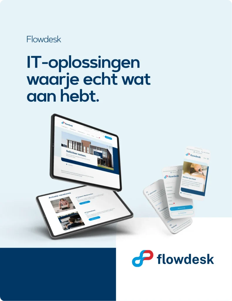 De website van Flowdesk op een laptop en een tablet