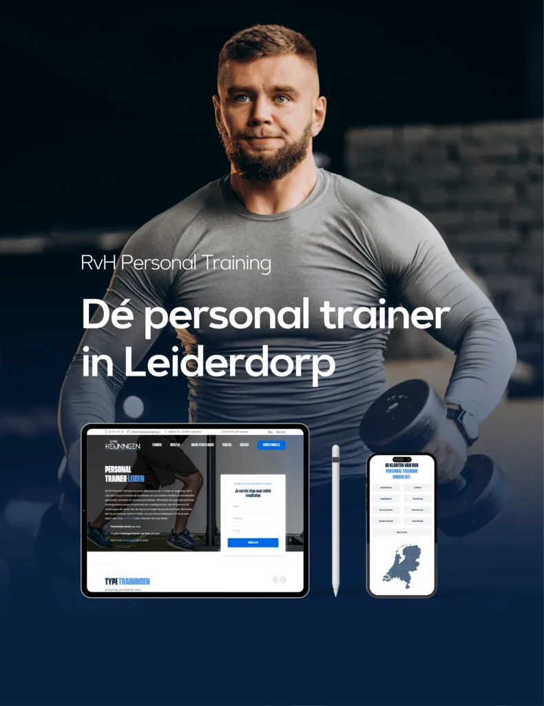 RvH Personal Training — De personal trainer in Leiderdorp, de website op een tablet en een telefoon