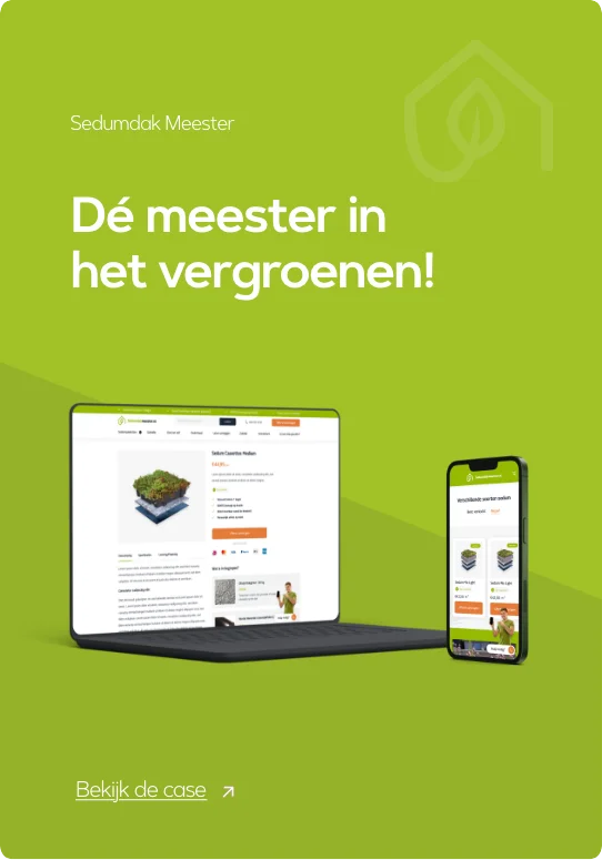 Sedumdak Meester — De meester in het vergroenen, de webshop op een laptop en een telefoon