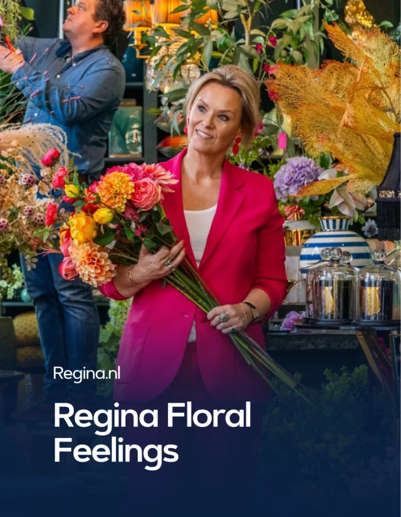 Regina Floral Feelings — een bloemiste met een kleurrijk boeket in haar winkel