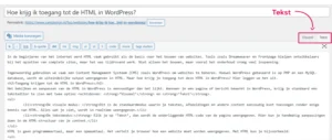 De klassieke WordPress-editor met het tabblad Tekst geselecteerd