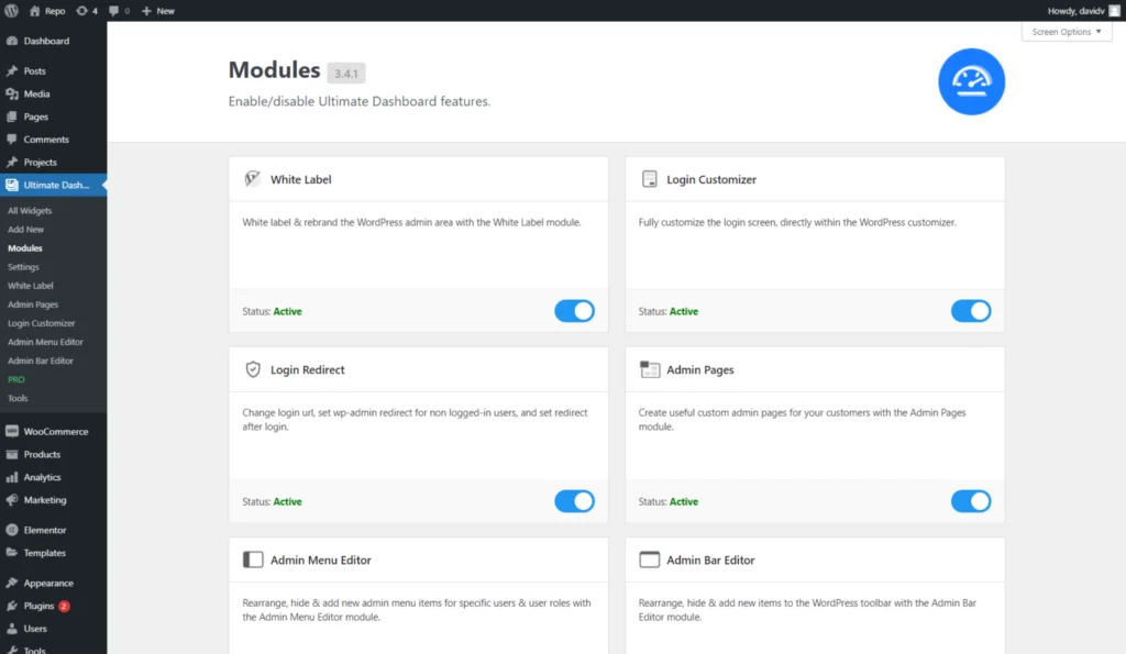 WordPress dashboard